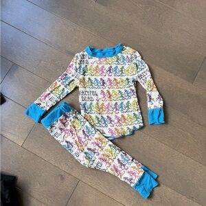 Rowdy Sprout Rainbow Dancing Bears Pajama Set with Blue Trim